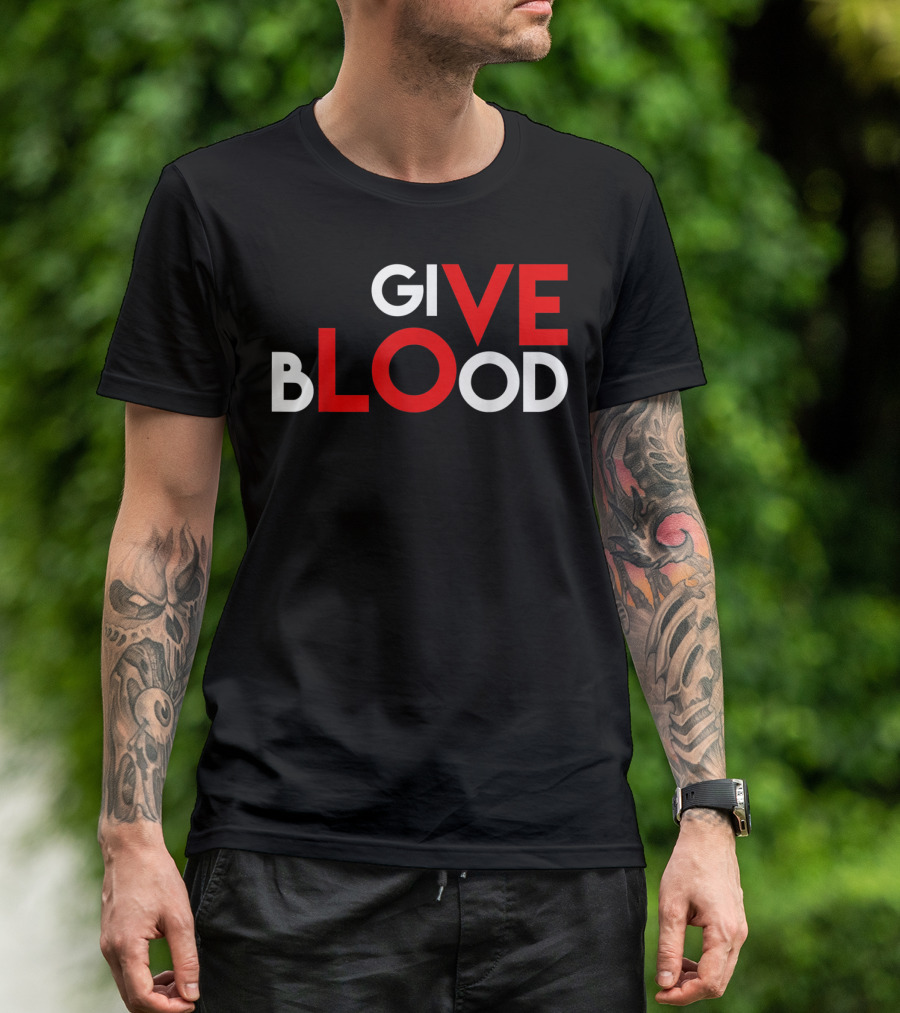 Give Blood Red White LOVE Typography World Blood Donation Day T-Shirt