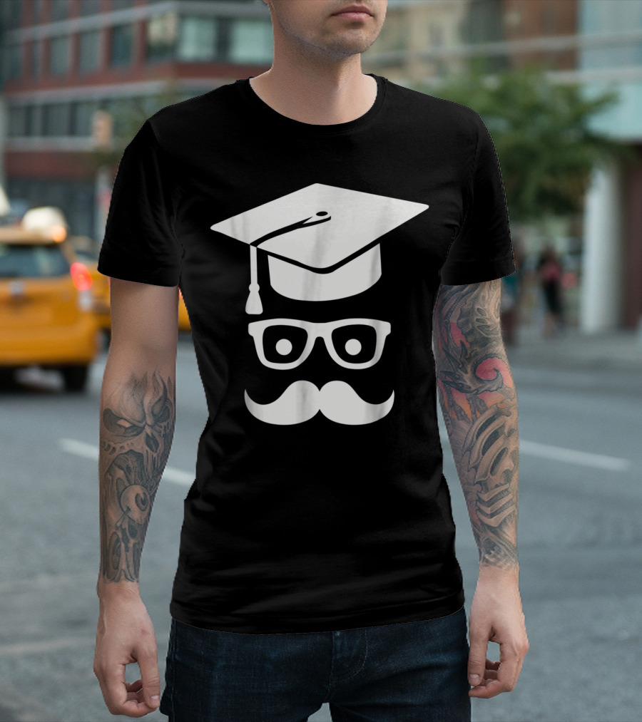 Graduation Smiley Mustache With Glasses And Cap T-Shirt