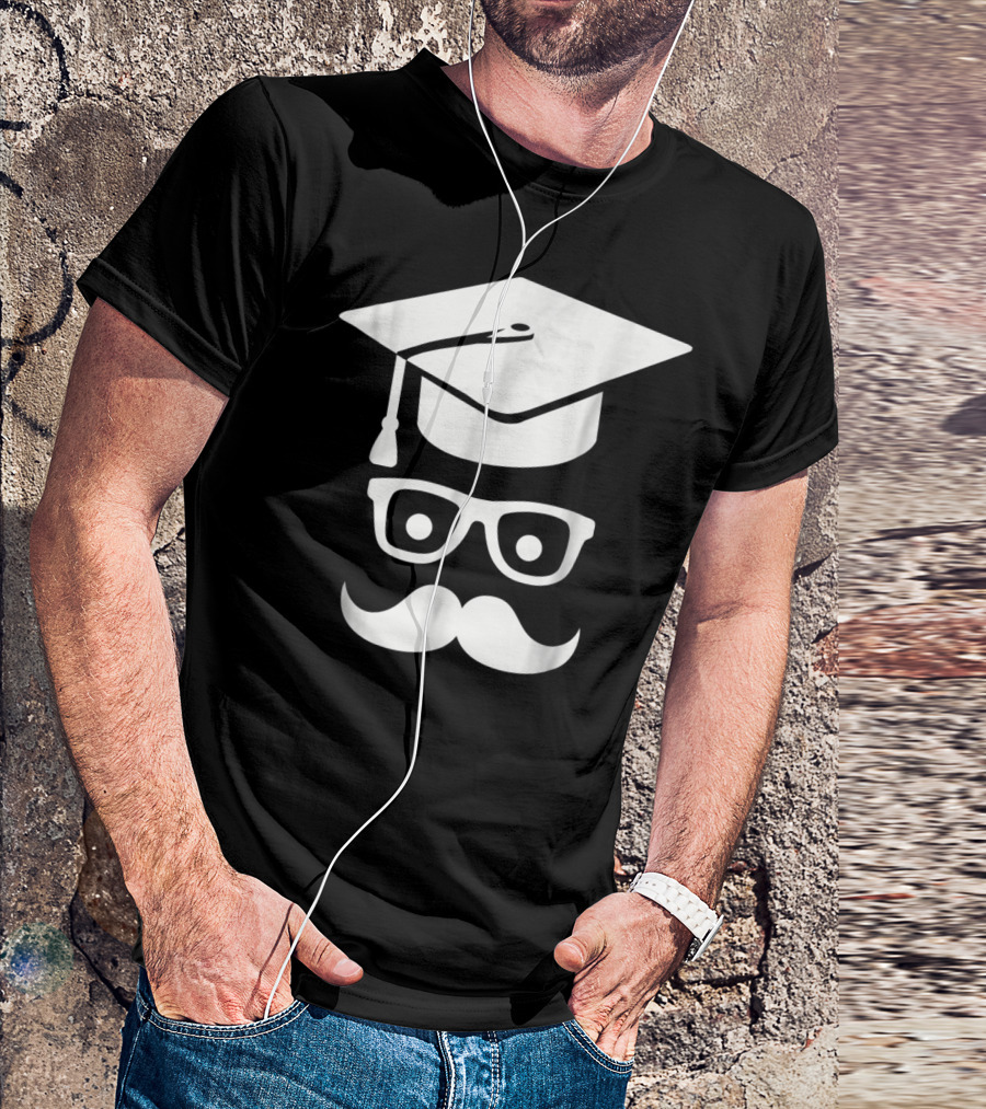 Graduation Smiley Mustache With Glasses And Cap T-Shirt
