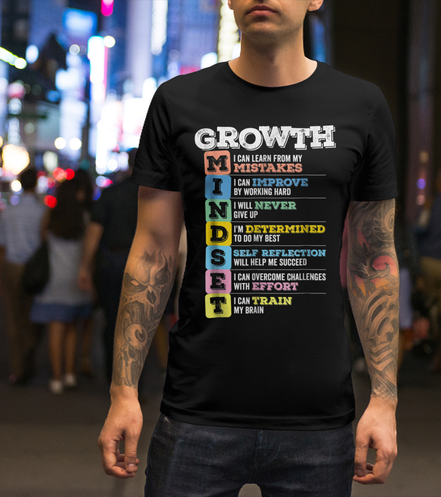 Growth Mindset Classroom Brain Motivation Mistakes Improve Never Determined Self Reflection Effort Train T-Shirt