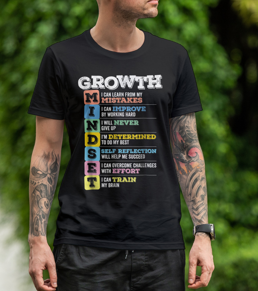 Growth Mindset Classroom Brain Motivation Mistakes Improve Never Determined Self Reflection Effort Train T-Shirt