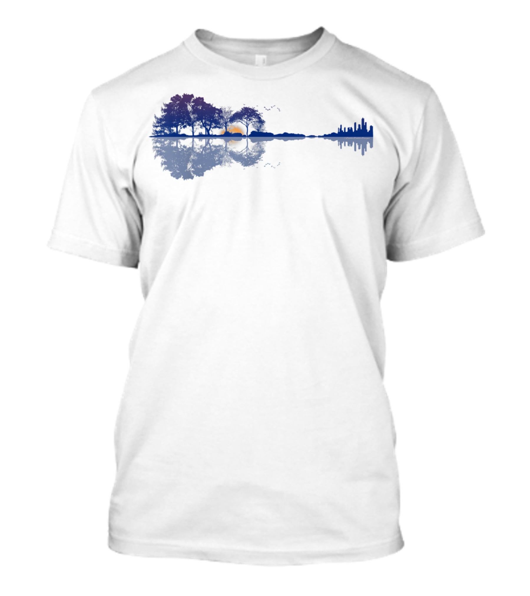 Guitar Reflections Lake Scene For Music Lovers T-Shirt