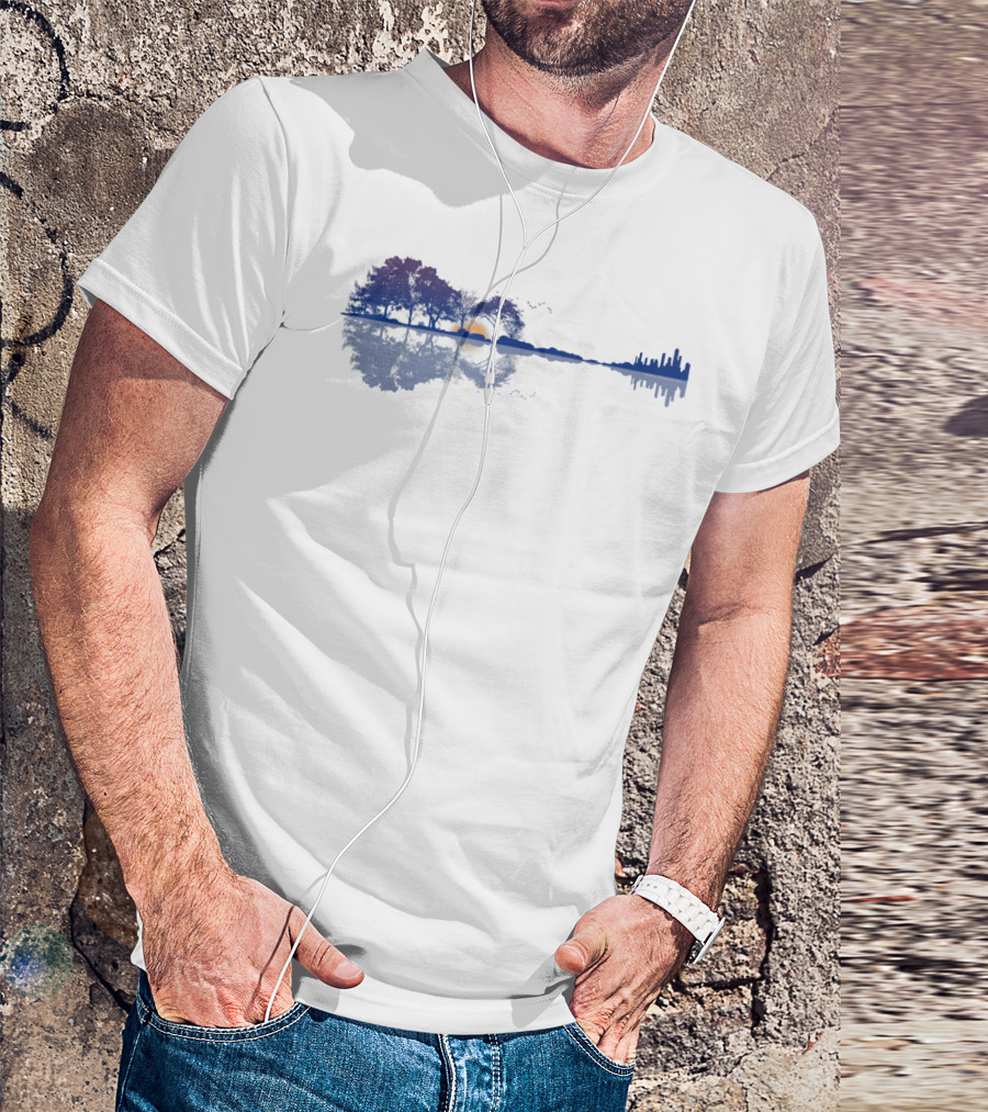 Guitar Reflections Lake Scene For Music Lovers T-Shirt