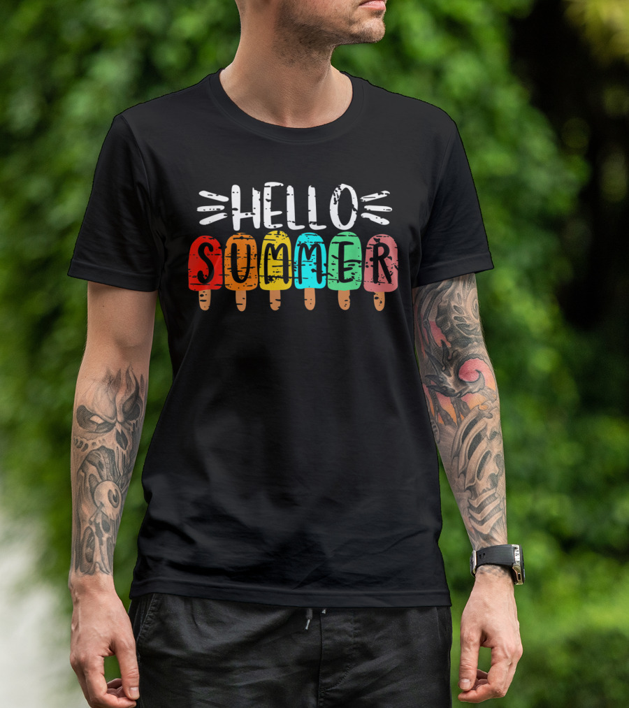 Hello Summer Vacation Ice Cream Popsicles T-Shirt