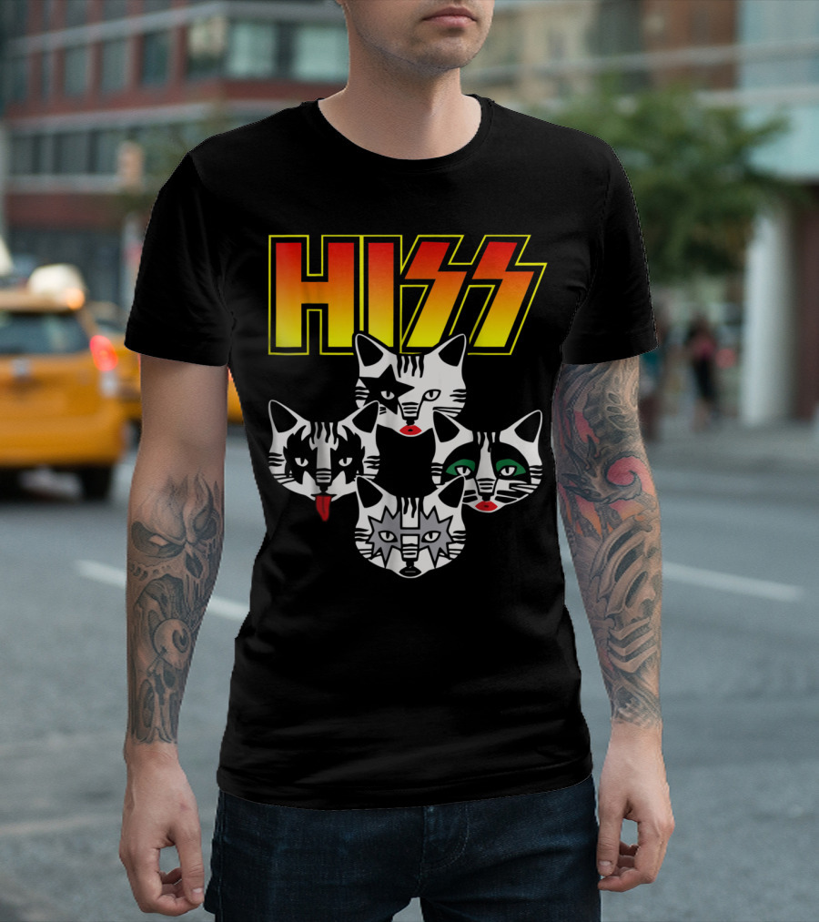 Hiss Cats Kittens Rock Band Parody Faces T-Shirt