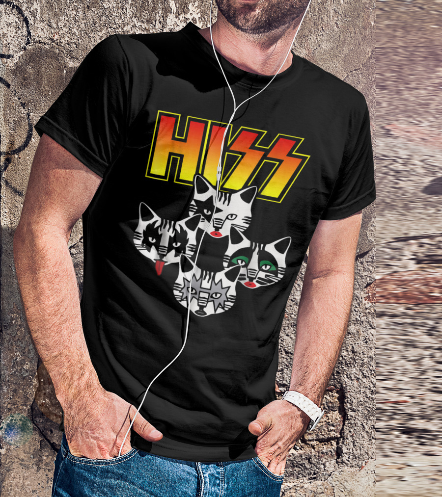 Hiss Cats Kittens Rock Band Parody Faces T-Shirt