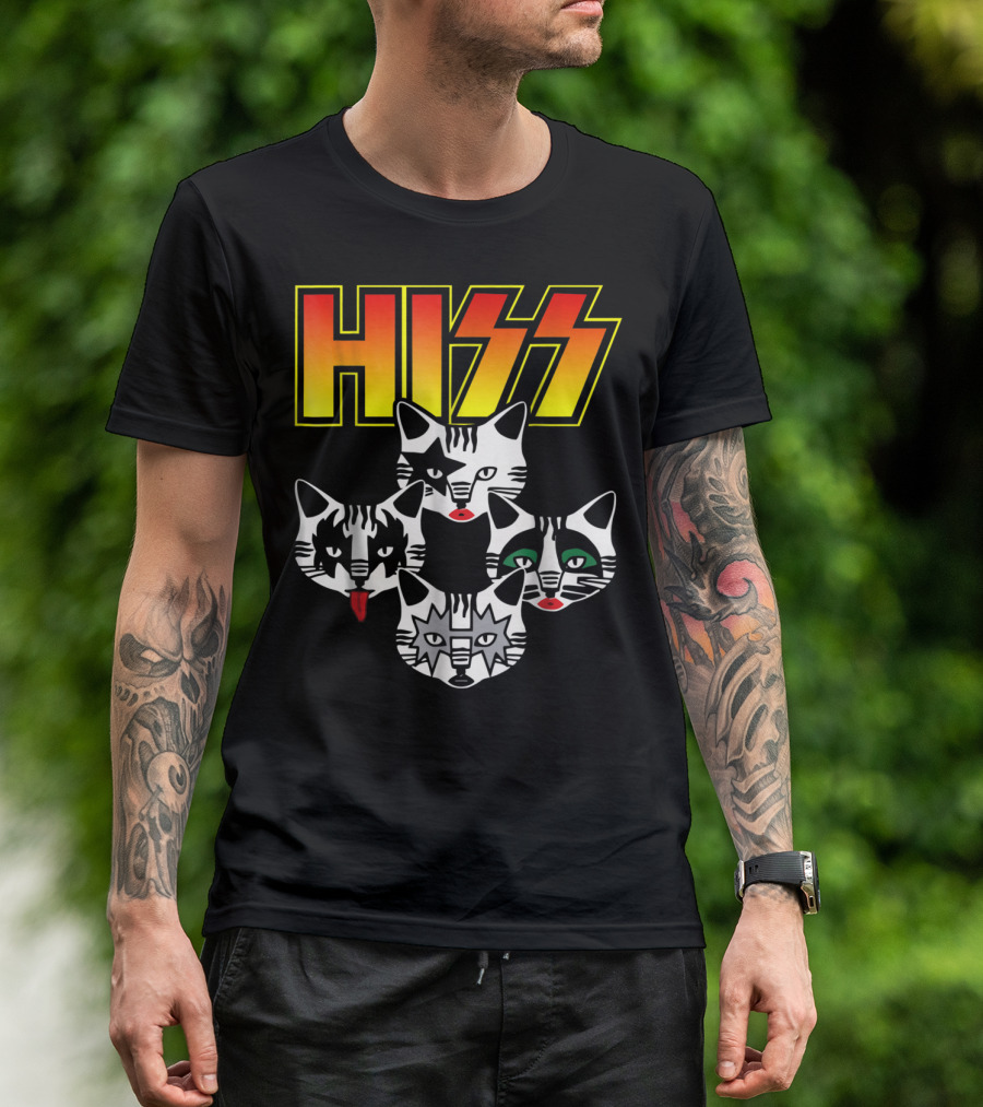 Hiss Cats Kittens Rock Band Parody Faces T-Shirt