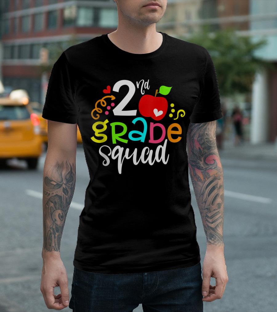 2nd Grade Squad Apple Graphic Second Grade Team T-Shirt