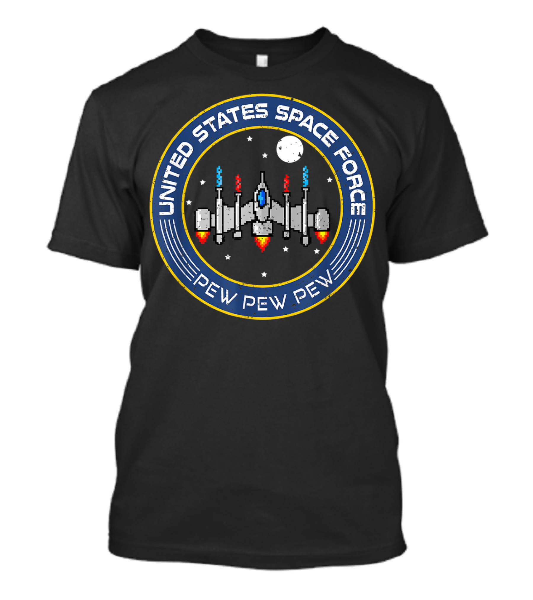 United States Space Force Pew Pew Pew 8 Bit Spaceship T-Shirt