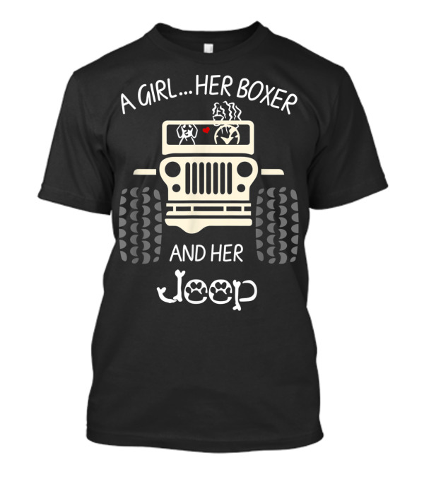 A Girl Her Boxer And Her Jeep Tire Tracks Dog Heart T-Shirt