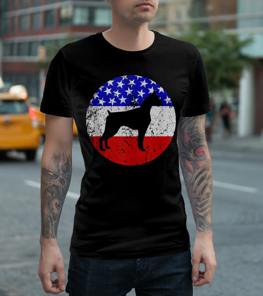 American Flag Vintage Boxer Dog T-Shirt