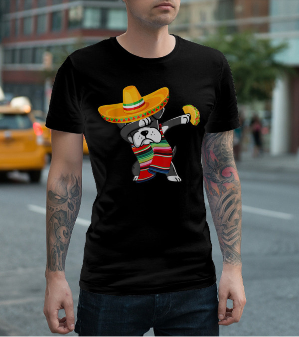 Boxer Dabbing Sombrero Taco Cinco De Mayo Dog T-Shirt
