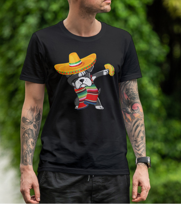 Boxer Dabbing Sombrero Taco Cinco De Mayo Dog T-Shirt