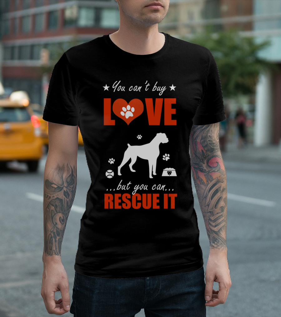 You Can't Buy Love Boxer Dog Silhouette Paw Print Heart Rescue It T-Shirt