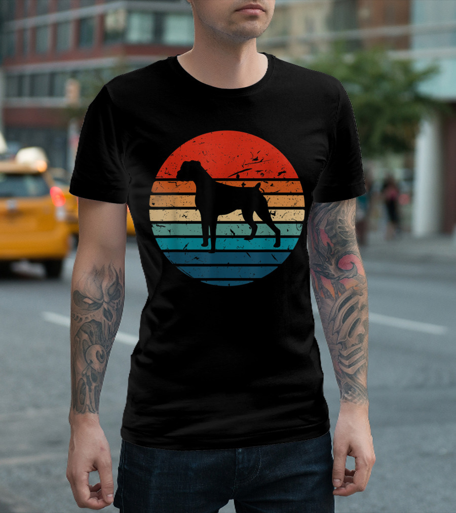Boxer Dog Retro 70s 80s Striped T-Shirt