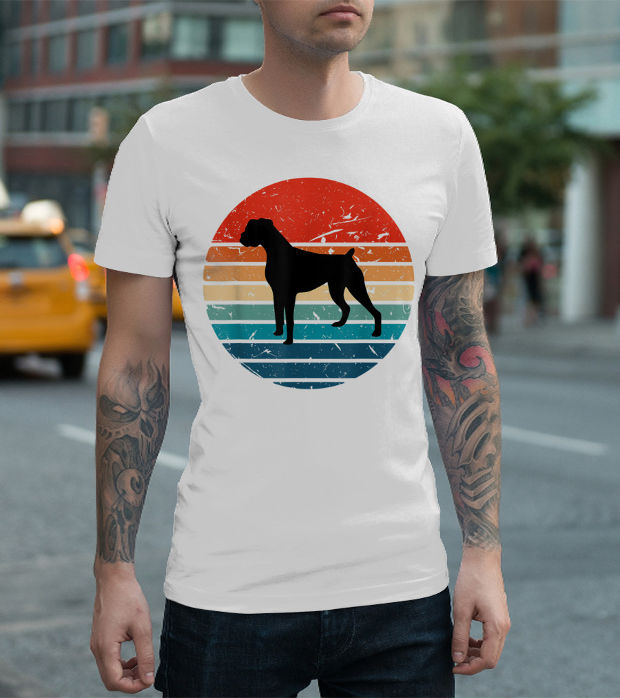 Boxer Dog Retro 70s 80s Striped T-Shirt