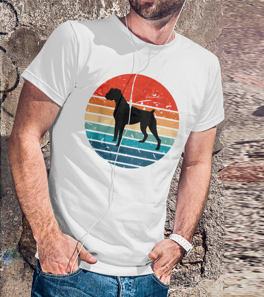 Boxer Dog Retro 70s 80s Striped T-Shirt