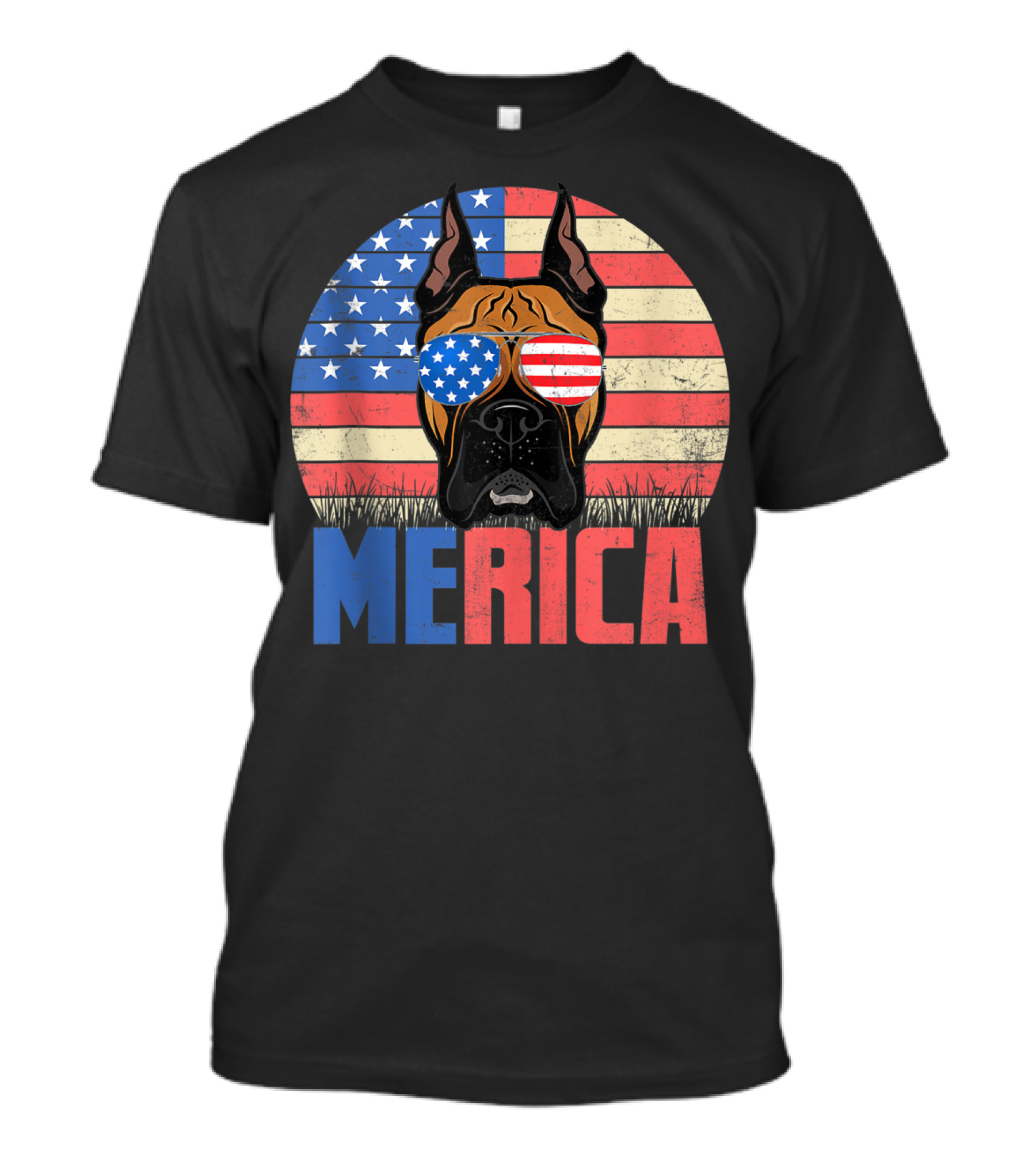 Merica Boxer Dog With USA Flag Sunglasses 4th Of July Puppy T-Shirt