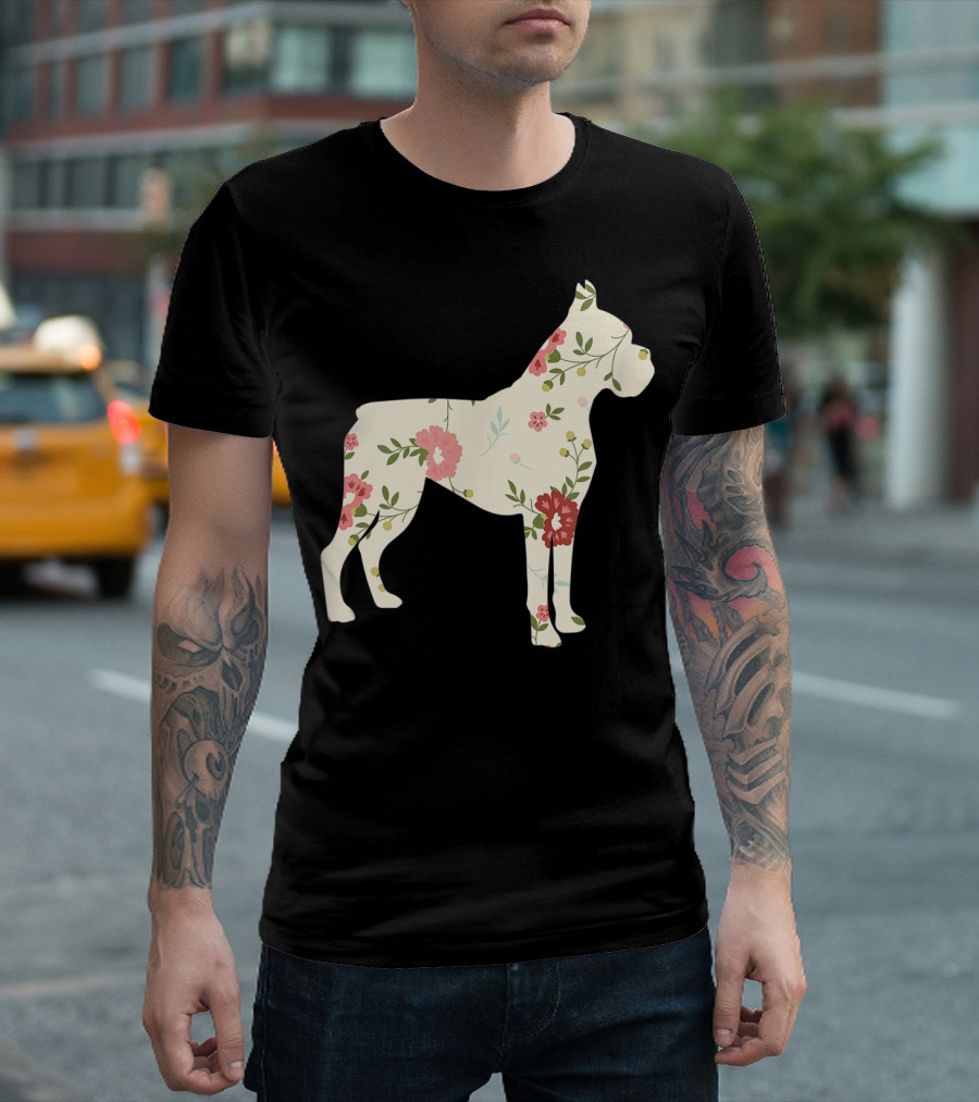 Cute Boxer Vintage Floral Dog Flower T-Shirt