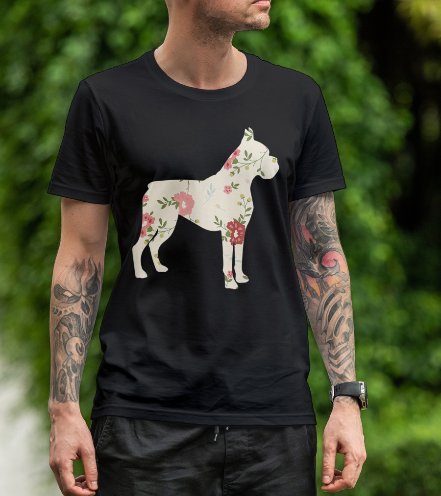 Cute Boxer Vintage Floral Dog Flower T-Shirt
