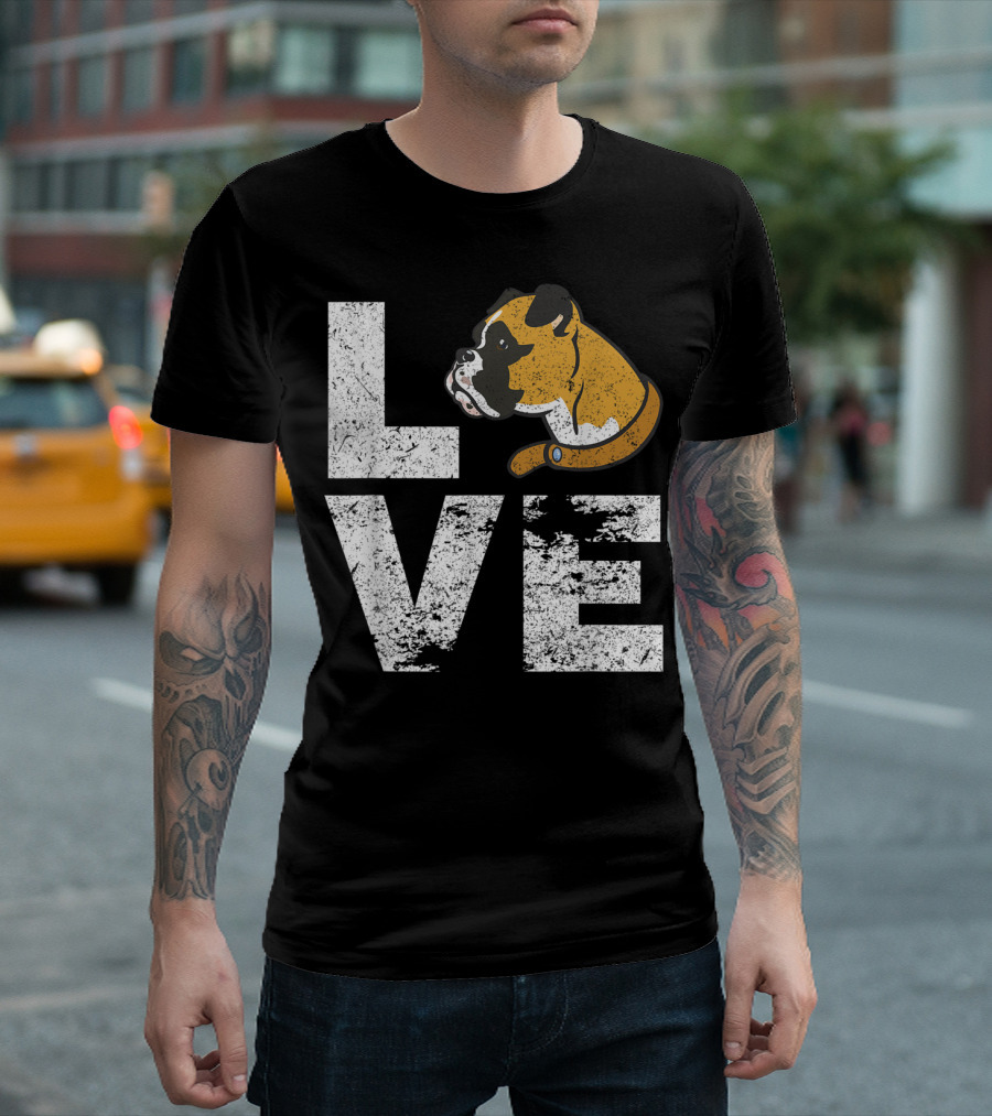 LOVE Boxer Dog Head Funny Dog Lovers T-Shirt