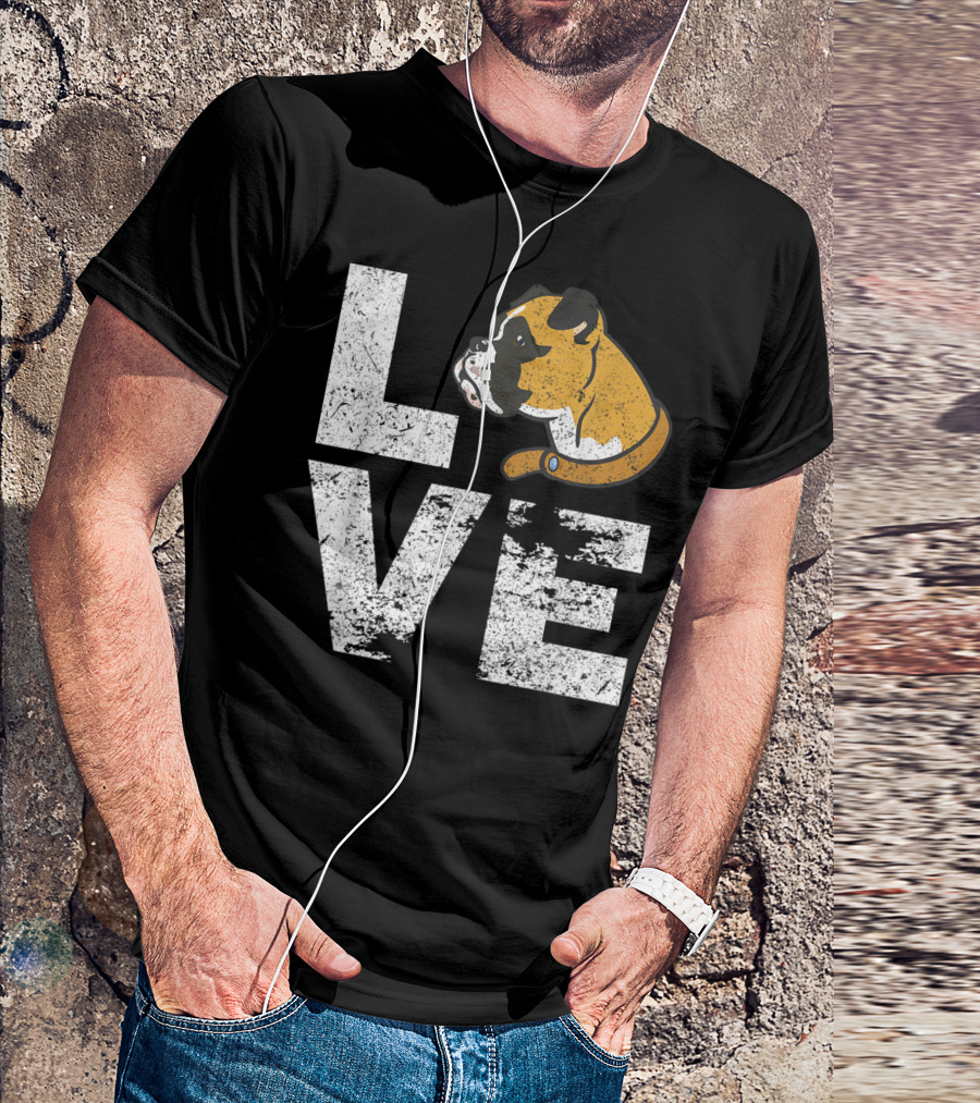 LOVE Boxer Dog Head Funny Dog Lovers T-Shirt