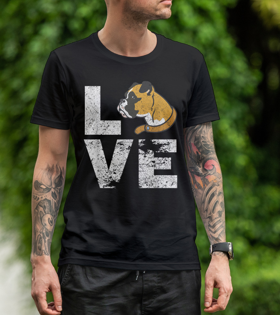 LOVE Boxer Dog Head Funny Dog Lovers T-Shirt