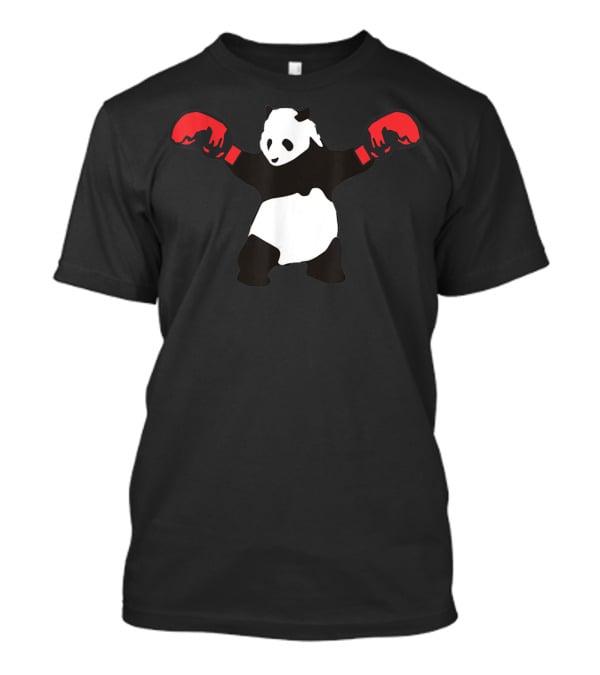 Panda Wearing Red Boxing Gloves Black White Boxer Sport T-Shirt