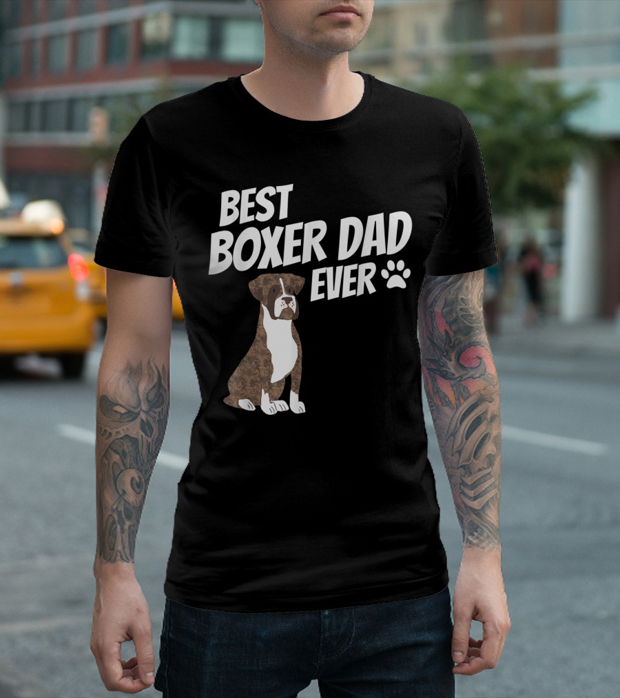 Best Boxer Dad Ever Cute Dog Puppy Pet Lover Paw Prints T-Shirt