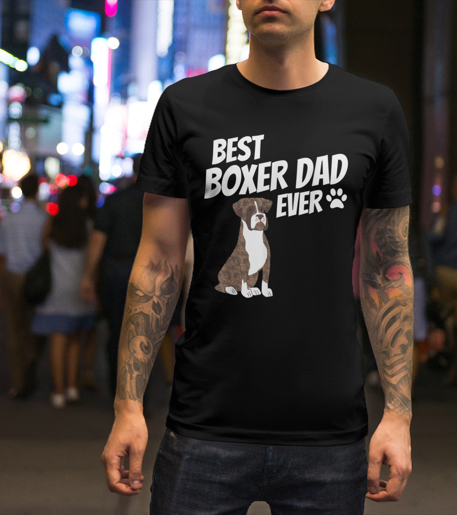 Best Boxer Dad Ever Cute Dog Puppy Pet Lover Paw Prints T-Shirt