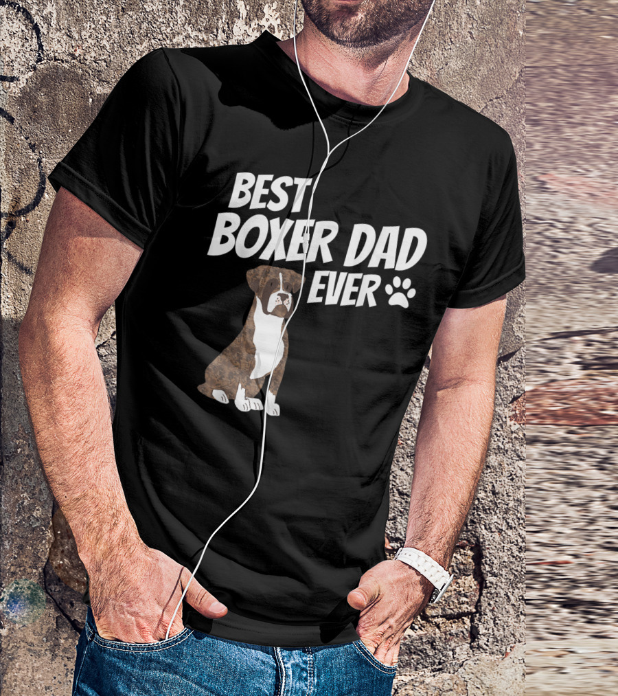 Best Boxer Dad Ever Cute Dog Puppy Pet Lover Paw Prints T-Shirt