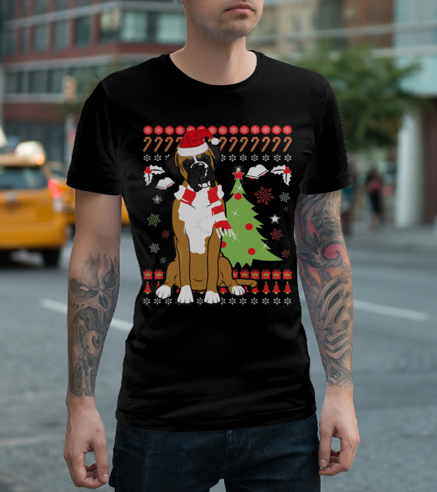 Boxer Dog Christmas Tree Ugly Christmas Holiday Boxer T-Shirt