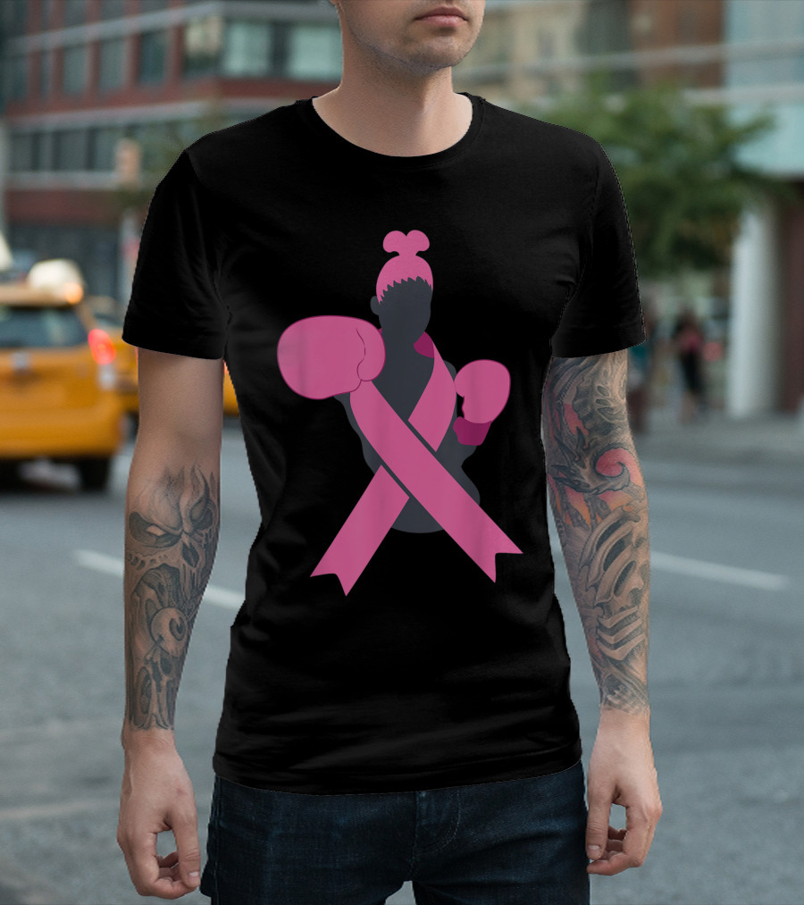 Boxer Supporting Breast Cancer Awareness with Pink Ribbon Boxing Gloves T-Shirt
