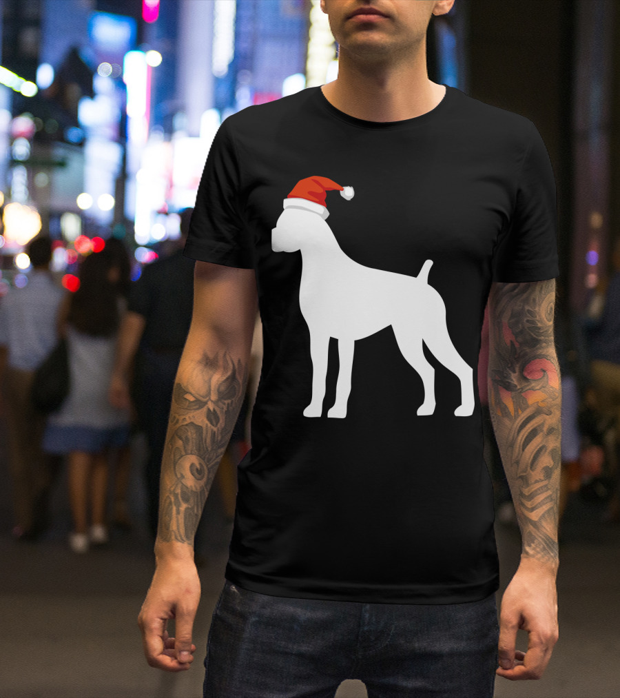 Boxer Dog Wearing Santa Hat Christmas T-Shirt
