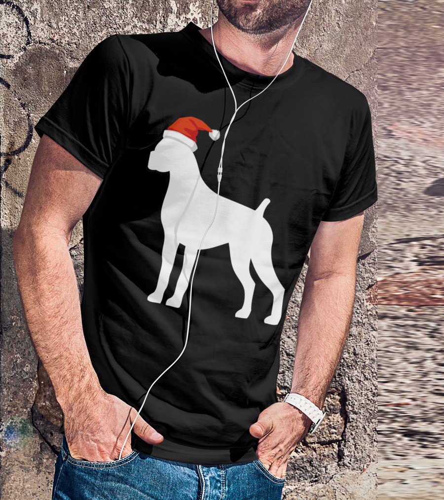 Boxer Dog Wearing Santa Hat Christmas T-Shirt