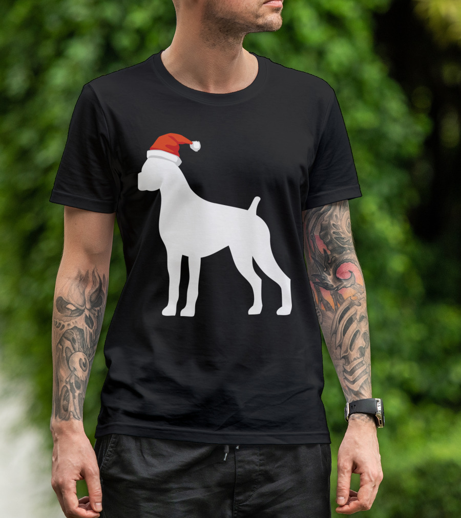 Boxer Dog Wearing Santa Hat Christmas T-Shirt