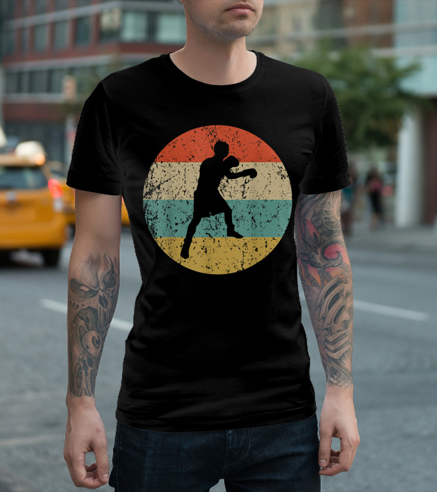 Boxing Vintage Boxer Silhouette Retro Circle Stripes T-Shirt