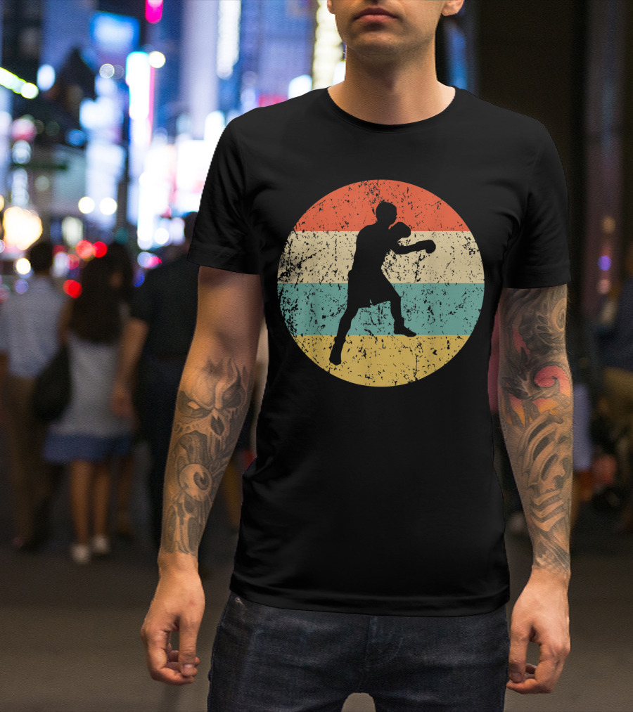 Boxing Vintage Boxer Silhouette Retro Circle Stripes T-Shirt