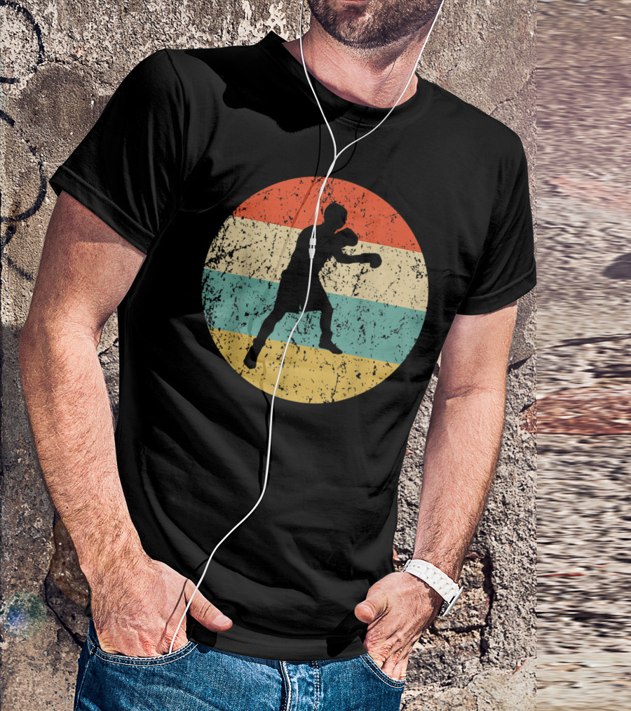Boxing Vintage Boxer Silhouette Retro Circle Stripes T-Shirt