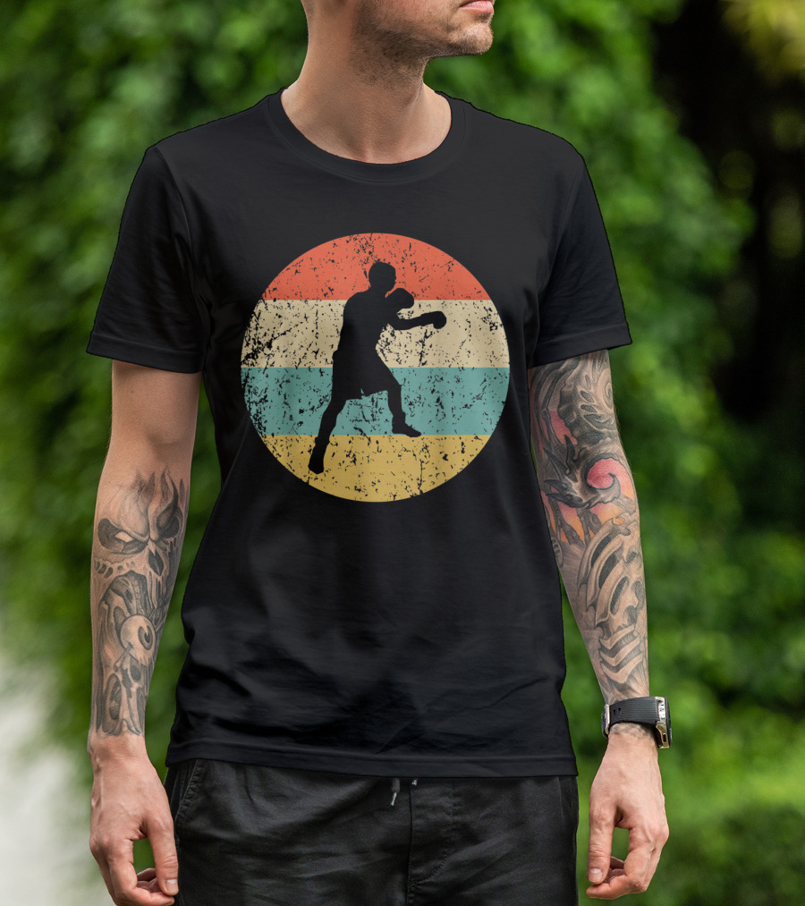 Boxing Vintage Boxer Silhouette Retro Circle Stripes T-Shirt