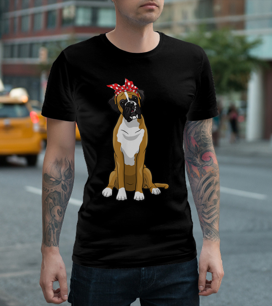 Funny Boxer Dog with Red Bandana for Mom T-Shirt