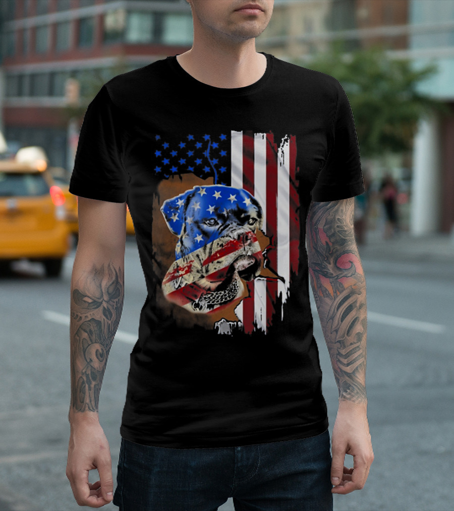 American Flag Boxer Dog Tattoos T-Shirt