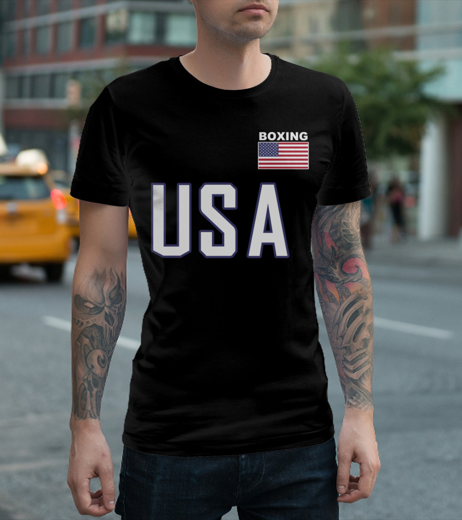 USA Flag Boxing Jacket with Pocket Equipment Theme for Boxer T-Shirt