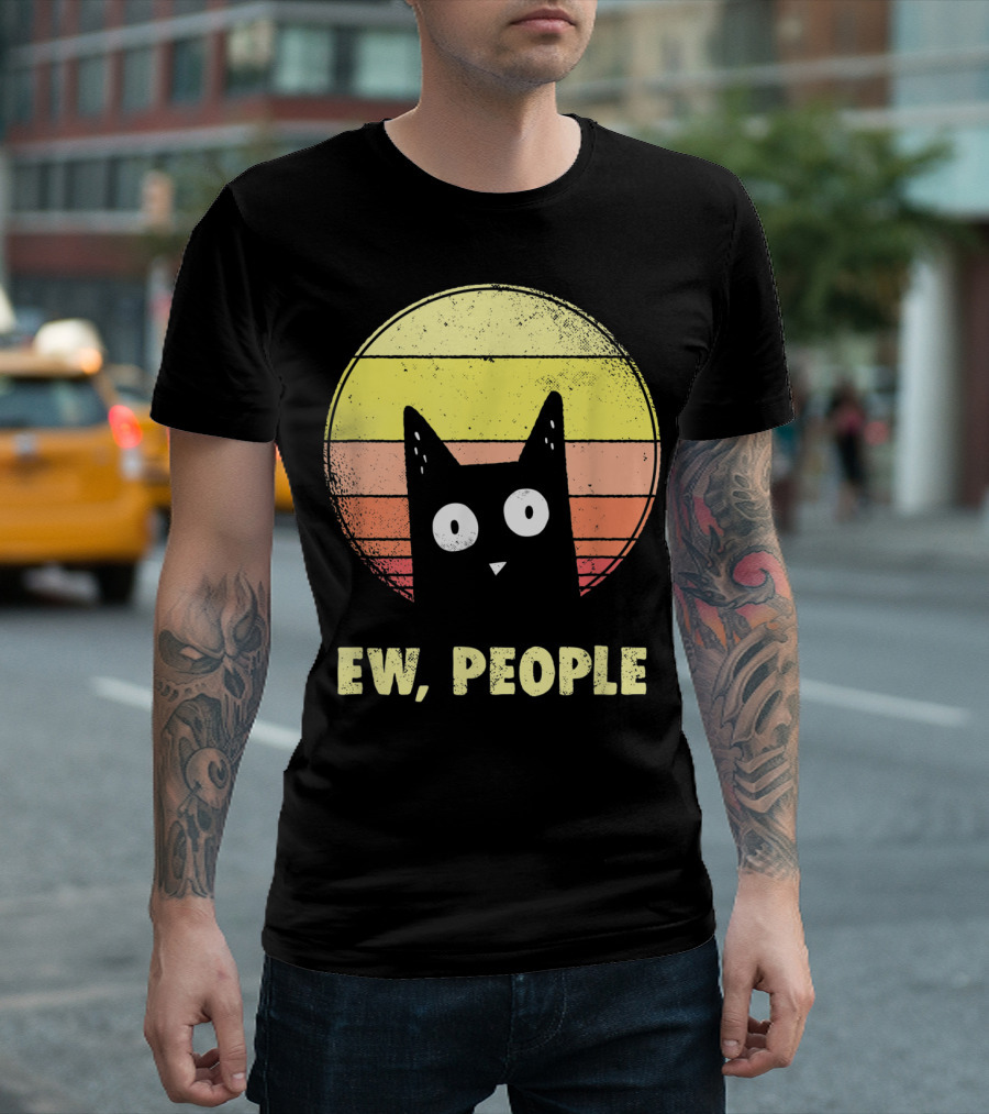 Ew People Vintage Funny Cat Lover Retro Sunset T-Shirt