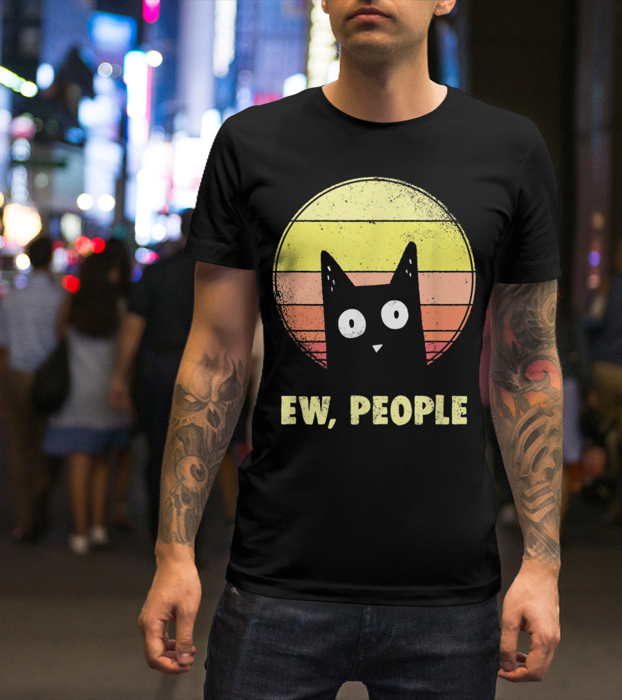 Ew People Vintage Funny Cat Lover Retro Sunset T-Shirt