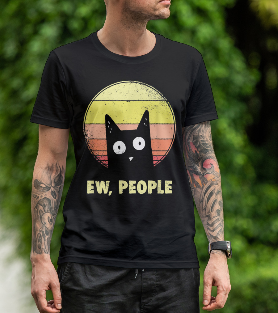 Ew People Vintage Funny Cat Lover Retro Sunset T-Shirt