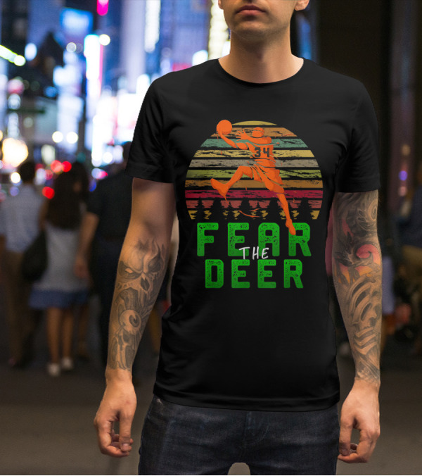 Fear The Deer Milwaukee Basketball Retro Sunset Jumper T-Shirt