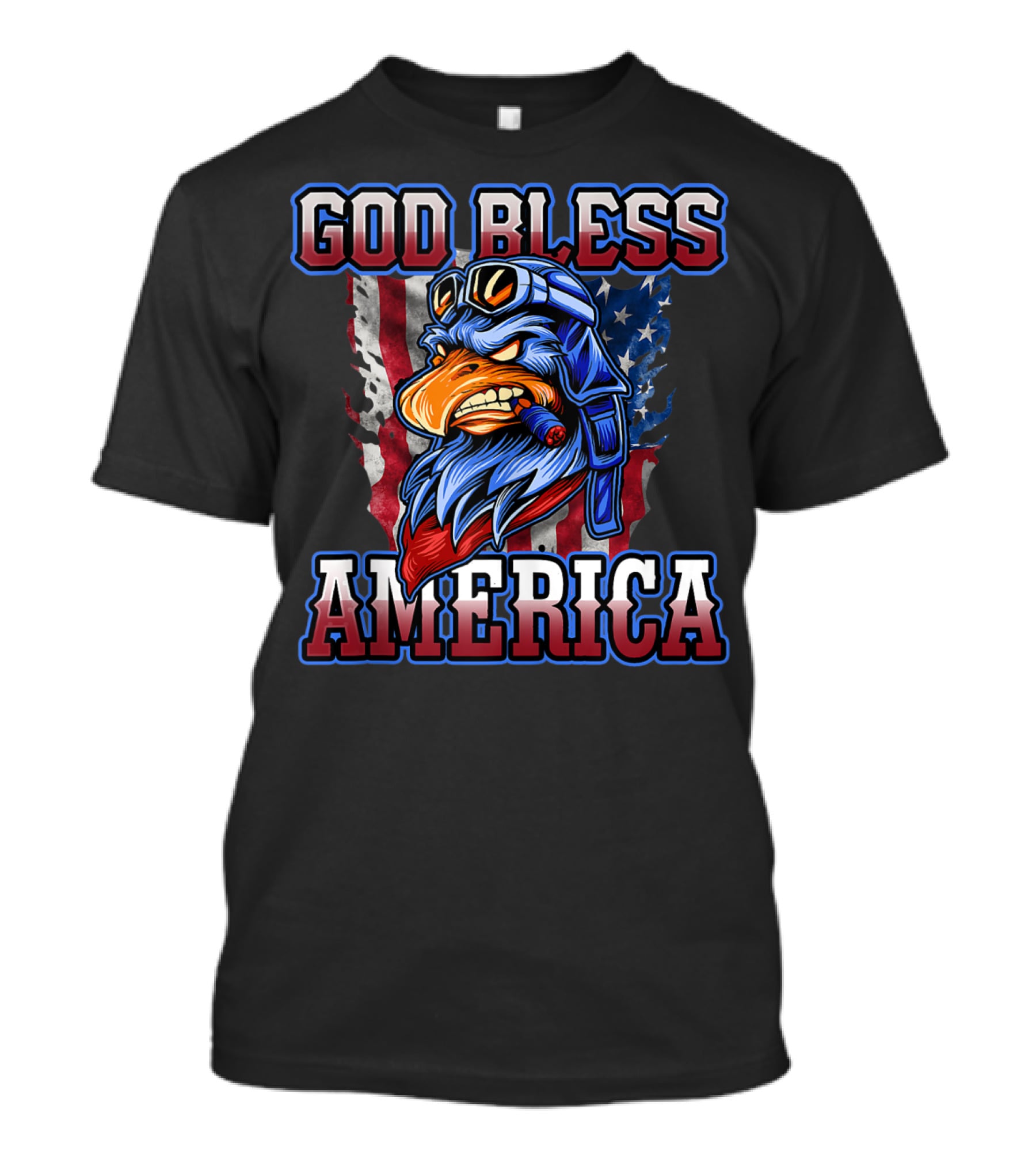 God Bless America Patriotic Eagle With American Flag Helmet And Goggles T-Shirt