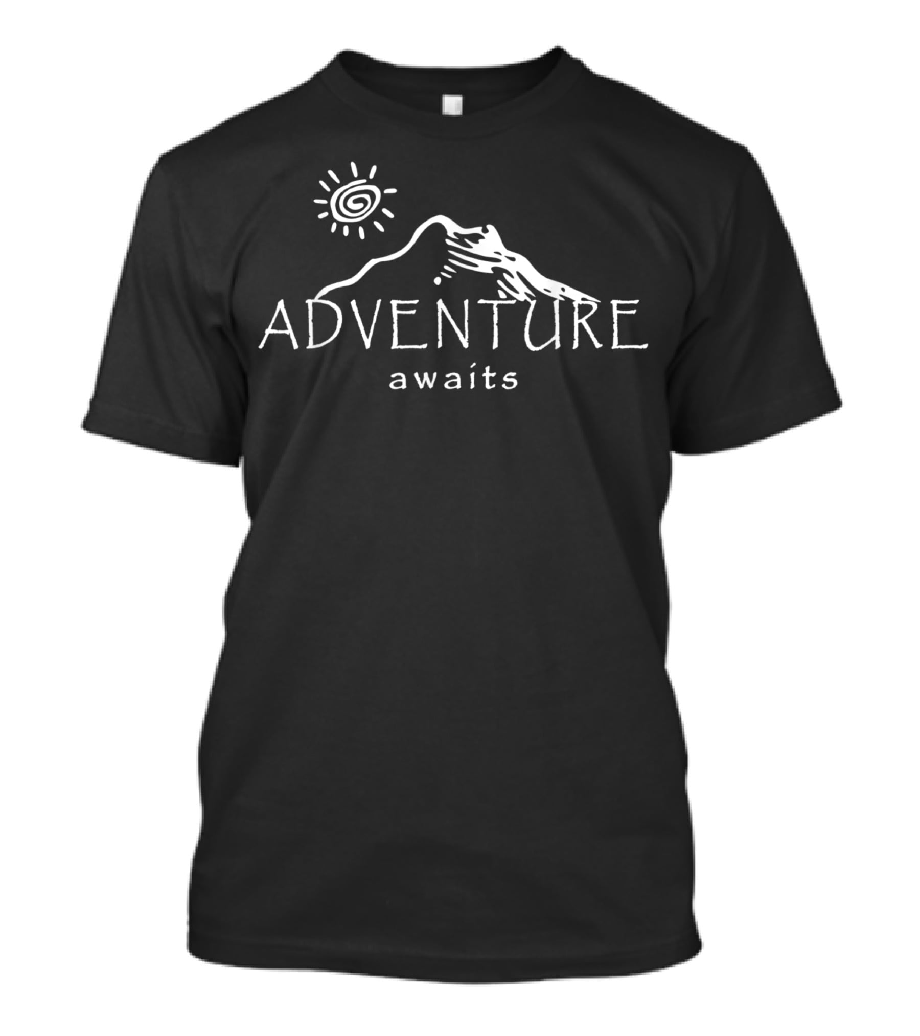 Adventure Awaits Outdoors Nature Lover Mountain Sun Drawing T-Shirt