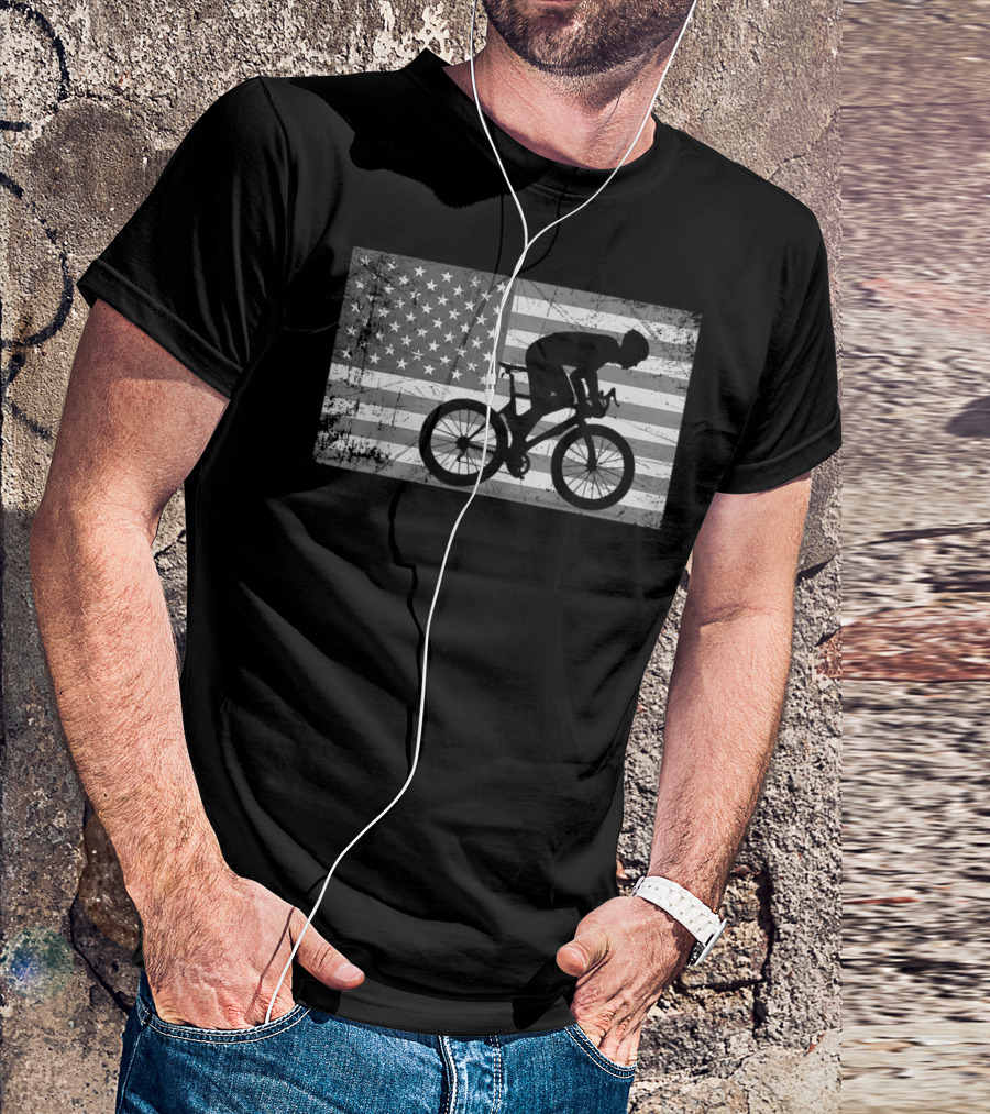 American Flag USA Cyclist Bike Cycling T-Shirt